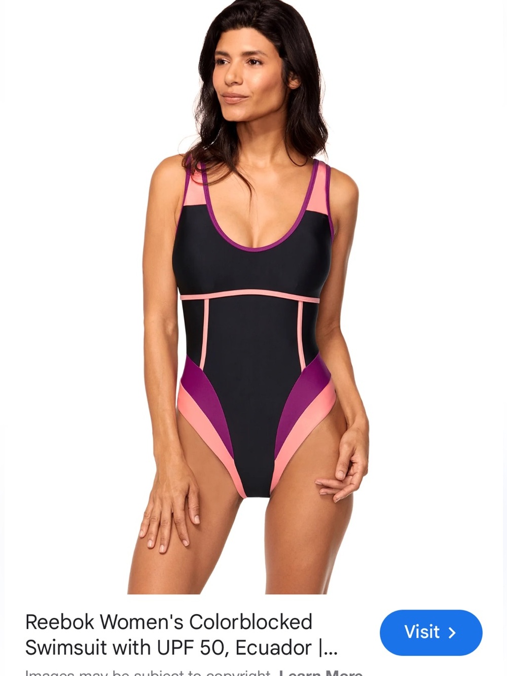 Reebok Black One-Piece Swimsuit with Pink & Peach Panels | YA Girl’s Size Small